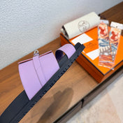 HM 26S KELLY BUCKLE DOUBLE STRAP SANDALS IN LAVENDER PURPLE CALFSKIN