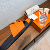 HM 26S KELLY BUCKLE DOUBLE STRAP SANDALS IN ORANGE CALFSKIN