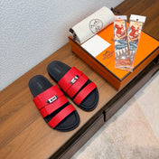 HM 26S KELLY BUCKLE DOUBLE STRAP SANDALS IN RED CALFSKIN