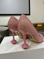 Loew pump 100 in suede and allover rhinestones pink