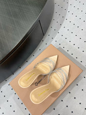 GIANVITO ROSSI 26S HIGH-HEEL SANDALS 110 MM IN BEIGE RHINESTONE PVC
