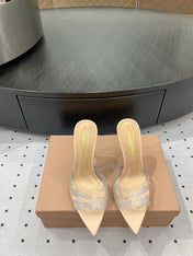 GIANVITO ROSSI 26S HIGH-HEEL SANDALS 110 MM IN BEIGE RHINESTONE PVC