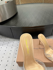 GIANVITO ROSSI 26S HIGH-HEEL SANDALS 110 MM IN BEIGE RHINESTONE PVC