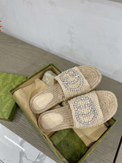 GG INTERLOCKING G ESPADRILLE CREAM FABRIC