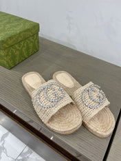 GG INTERLOCKING G ESPADRILLE CREAM FABRIC