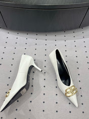 HEELED PUMPS 65 MM IN WHITE SMOOTH LAMBSKIN GOLD HARDWARE