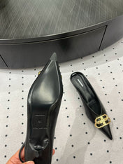 HEELED SLINGBACK 45 MM IN BLACK SMOOTH LAMBSKIN GOLD HARDWARE
