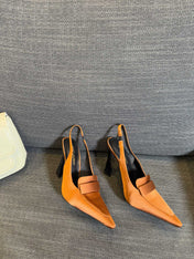 POINTED-TOE SLINGBACK PUMPS IN TANGELO ORANGE SILK