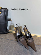 POINTED-TOE SLINGBACK PUMPS IN BLACK SILK
