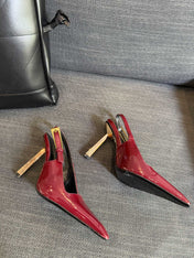 YSL 26S HEELED SLINGBACKS 100 MM IN DARK RED CALFSKIN