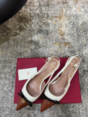 VALENTINO 26S BOW SLINGBACKS 75 MM IN WHITE AND BROWN CALFSKIN