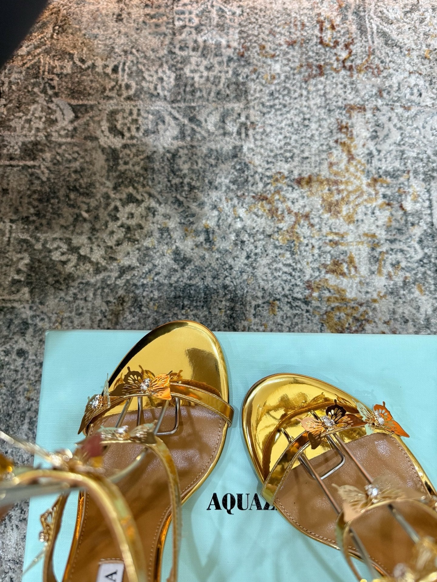 AQUAZZURA 26S BUTTERFLY SANDALS 95 MM IN GOLD CALFSKIN