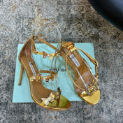 AQUAZZURA 26S BUTTERFLY SANDALS 95 MM IN GOLD CALFSKIN