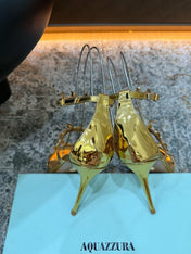 AQUAZZURA 26S BUTTERFLY SANDALS 95 MM IN GOLD CALFSKIN