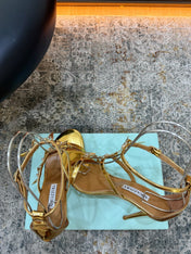 AQUAZZURA 26S BUTTERFLY SANDALS 95 MM IN GOLD CALFSKIN