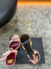 YSL 26S WOVEN-STRAP HIGH-HEEL SANDALS 130 MM IN LIGHT PINK SATIN
