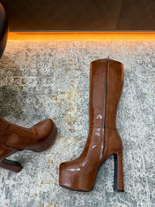 YSL 26S KNEE HIGH BOOTS 130 MM IN BROWN CALFSKIN