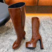YSL 26S KNEE HIGH BOOTS 130 MM IN BROWN CALFSKIN
