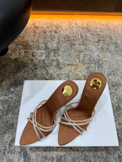 YSL 26S CROSS STRAP HIGH HEEL SANDALS 110 MM IN CAMEL BROWN CALFSKIN PATENT