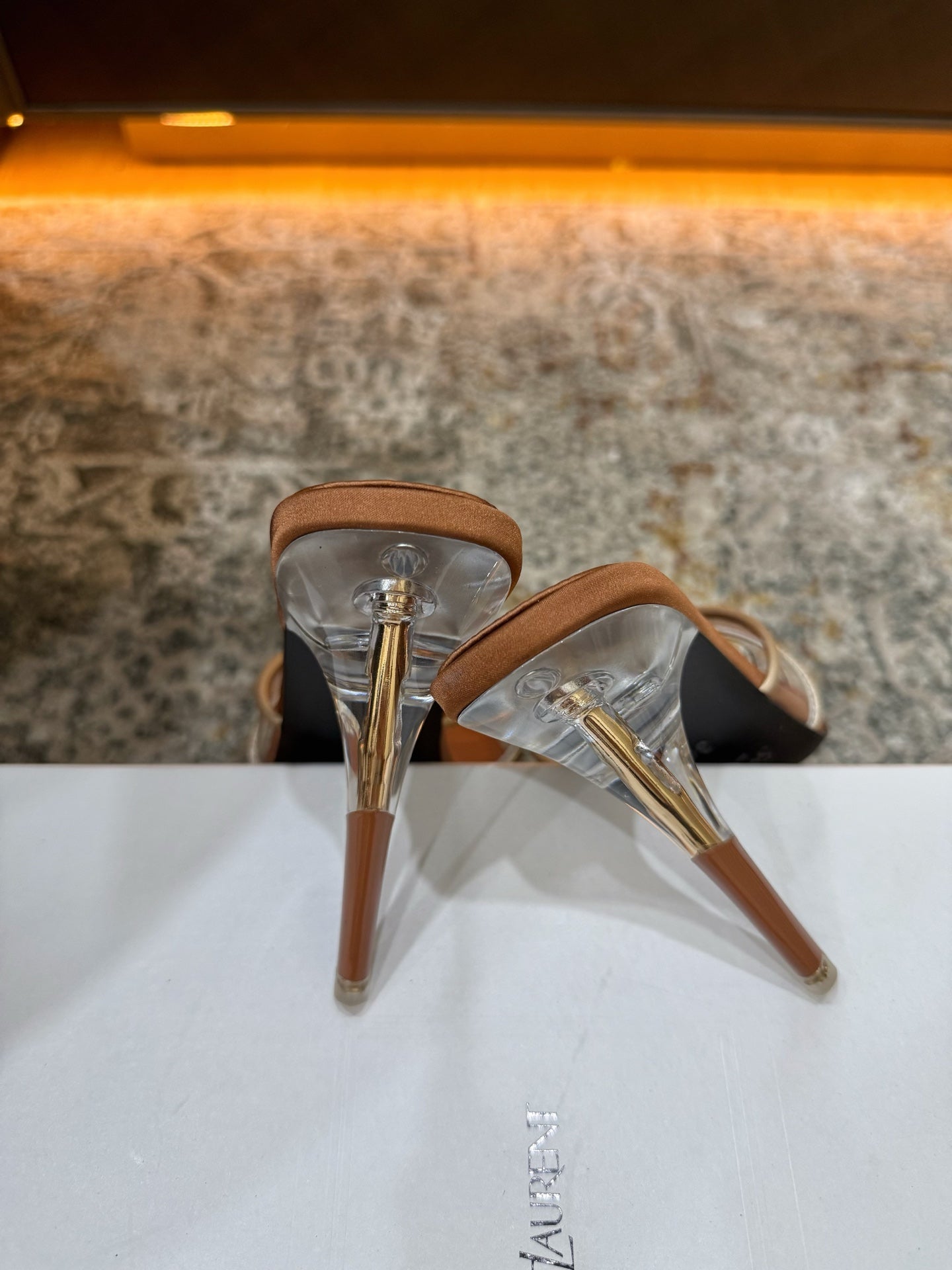 YSL 26S CROSS STRAP HIGH HEEL SANDALS 110 MM IN CAMEL BROWN CALFSKIN PATENT