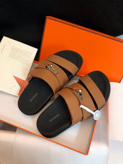 GABRIEL SANDAL MULE IN BRONZE BROWN CALFSKIN