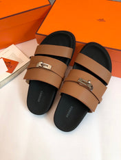GABRIEL SANDAL MULE IN BRONZE BROWN CALFSKIN