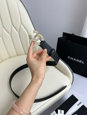 CC BELT 30MM IN BLACK SMOOTH CALFSKIN GOLD HARDWARE ATTACH RHINSTONE