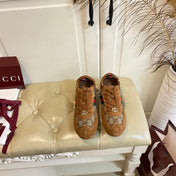 GUCCI 26S SNEAKER IN BROWN SUEDE CRYSTAL EMBELLISHED