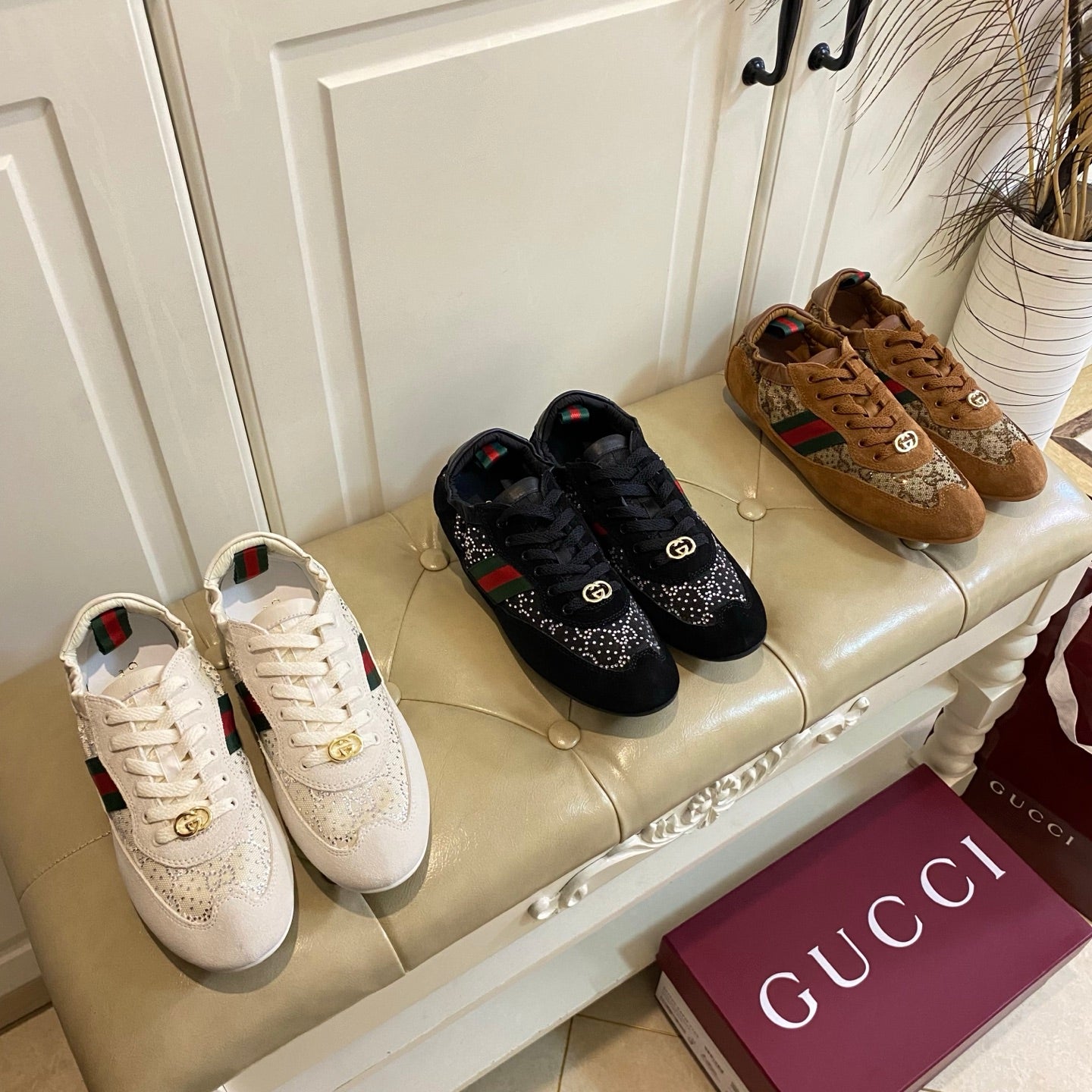 GUCCI 26S SNEAKER IN BROWN SUEDE CRYSTAL EMBELLISHED