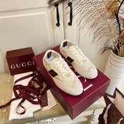 GUCCI 26S SNEAKER IN CREAM WHITE SUEDE CRYSTAL EMBELLISHED