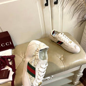 GUCCI 26S SNEAKER IN CREAM WHITE SUEDE CRYSTAL EMBELLISHED