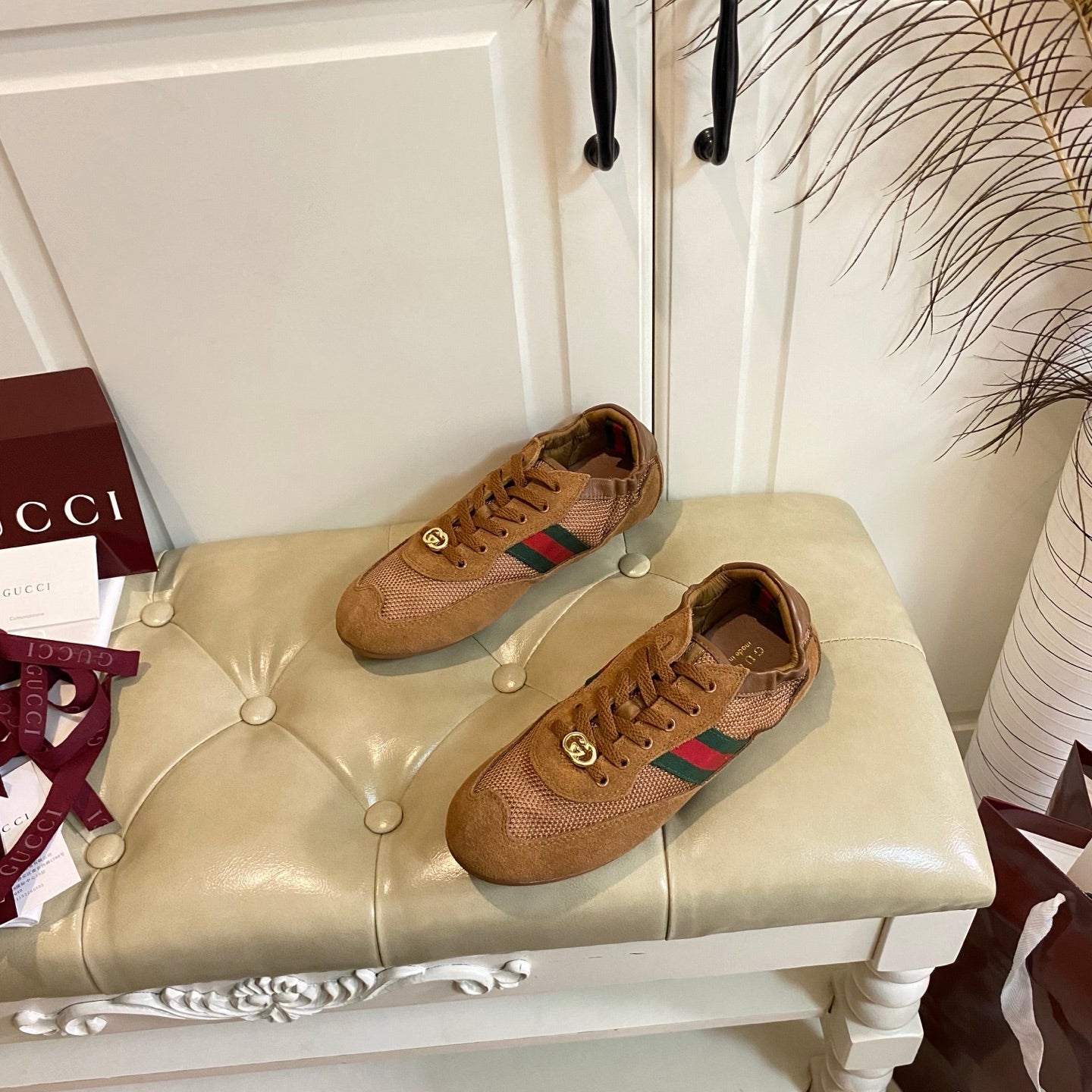GUCCI 26S SNEAKER IN BROWN SUEDE AND MESH FABRIC