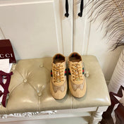 GUCCI 26S SNEAKER IN LIGHT BROWN SUEDE AND MESH FABRIC