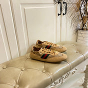 GUCCI 26S SNEAKER IN LIGHT BROWN SUEDE AND MESH FABRIC