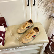 GUCCI 26S SNEAKER IN LIGHT BROWN SUEDE AND MESH FABRIC