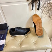 PRADA 26S LACE UP SNEAKERS IN BLACK CALFSKIN AND SUEDE