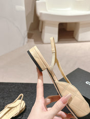SLINGBACKS IN BEIGE CREAM LAMBSKIN AND BLACK SATIN