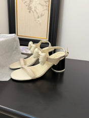 MID HEEL 45 MM SANDALS IN WHITE CREAM CALFSKIN