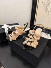 PEACH PINK GROSGRAIN CANVAS BOW SLINGBACK SANDALS