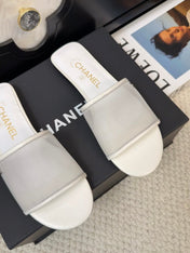 FLAT SLIDE IN WHITE MESH AND SUEDE