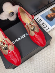 MARY JANE SHOES IN RUBY RED PATENT CALFSKIN 55 MM