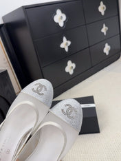 BALLET FLAT IN WHITE FABRIC AND MESH WITH CRYSTALS