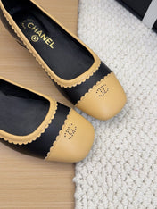 BALLET FLAT IN BLACK MIX PEANUT BROWN CALFSKIN