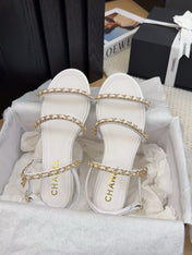 THREE-STRAPS SANDALS IN WHITE CALFSKIN WITH GOLD HARDWARE