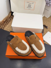 HM 25S MULE IN SOFT BROWN SUEDE MIX WHITE SHEARLING