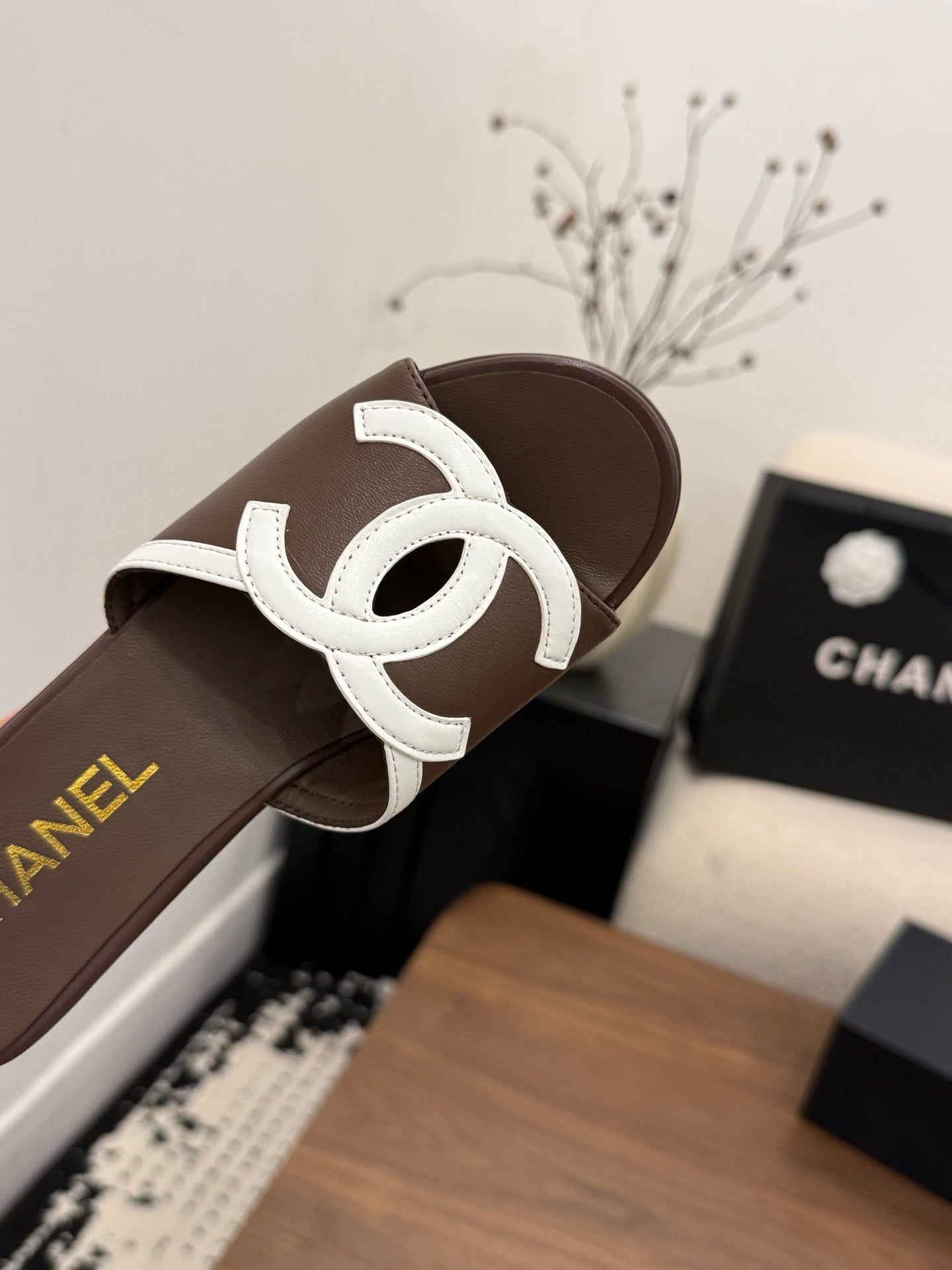 CHANEL 26S WEDGE SANDALS 95 MM IN DARK BROWN CALFSKIN