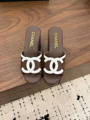 CHANEL 26S WEDGE SANDALS 95 MM IN DARK BROWN CALFSKIN
