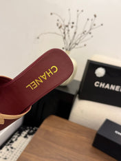 CHANEL 26S WEDGE SANDALS 95 MM IN DARK RED CALFSKIN
