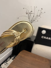 CHANEL 26S THONG SANDALS IN GOLD CALFSKIN WITH CC LOGO