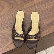 CHANEL 26S HIGH HEELS SANDALS 60 MM IN DARK BROWN WOVEN LAMBSKIN